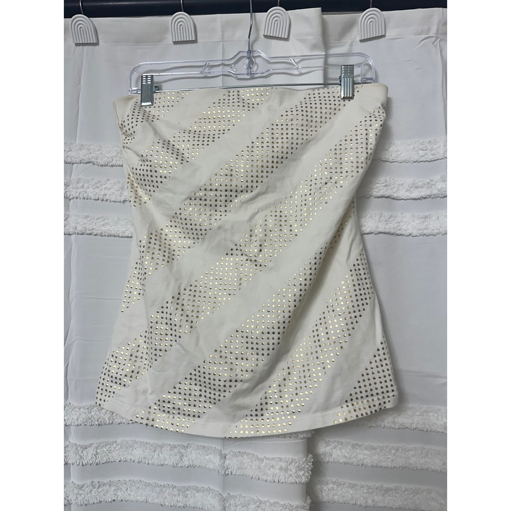 Vintage Y2K Express Sexy Basic Tube Top White Gold Metallic Foil Strapless Med